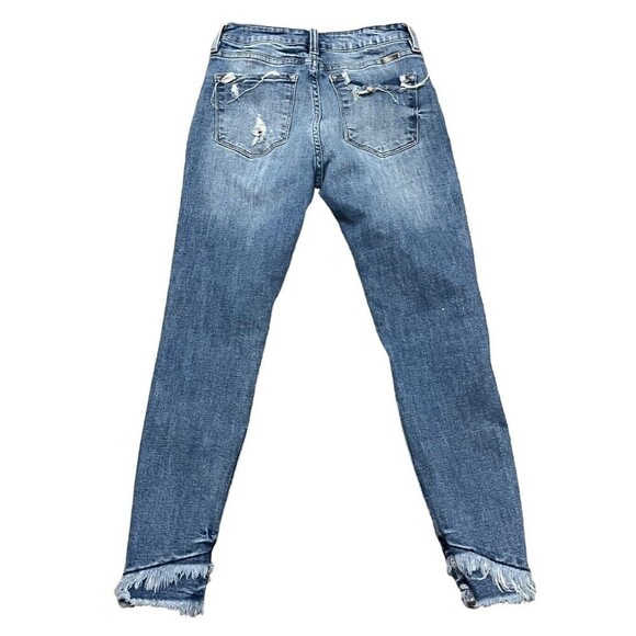 Kancan women/junior’s stretchy ripped fringe hem light wash skinny jeans 5/26 - Picture 2 of 10